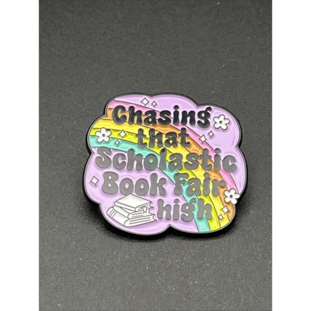 Chasing That Scholastic Book Fair High Rainbow Funny Novelty Lapel Hat Pin